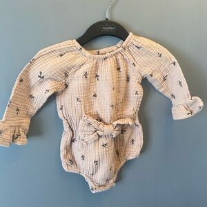 Long-Sleeve Mauve Baby One-Piece with Front Bow